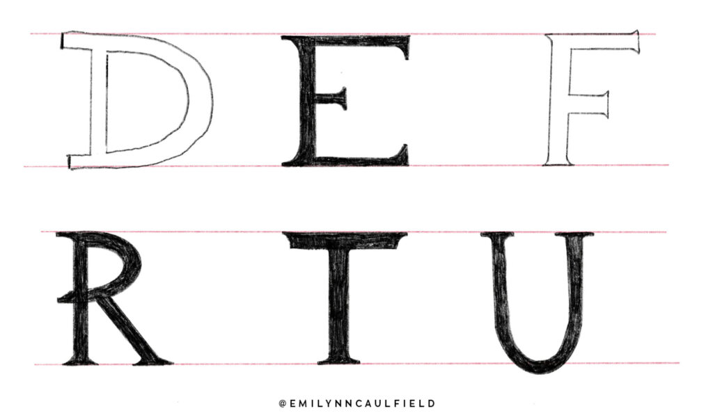 serif hand lettering sketch from a skillshare course